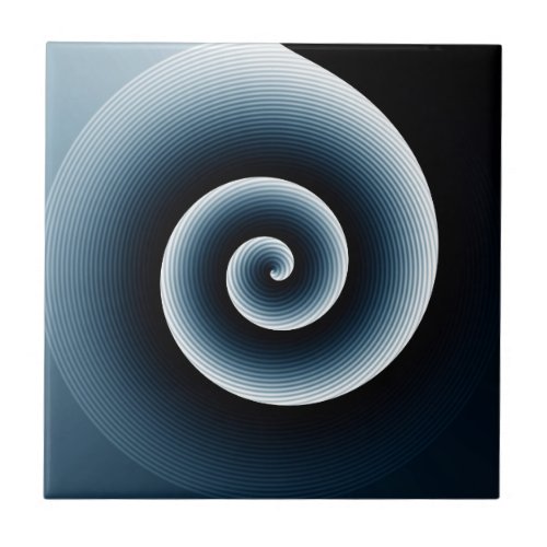 Prussian Blue Spiral Pattern Ceramic Tile