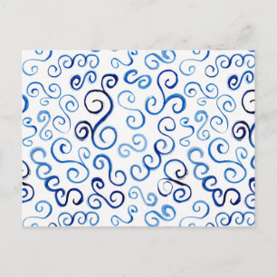 Prussian Blue Watercolor Curves Postcard