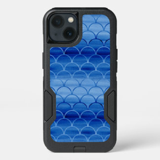 Prussian Blue Watercolor Scale Pattern iPhone 13 Case