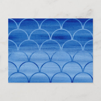 Prussian Blue Watercolor Scale Pattern Postcard