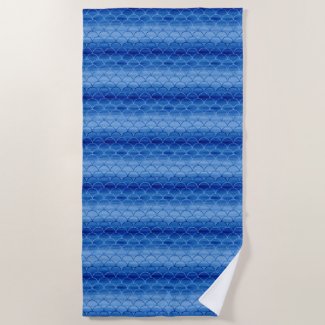 Prussian Blue Watercolor Scales Beach Towel