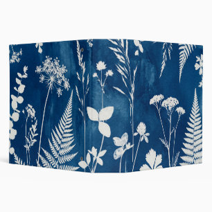Prussian Indigo Blue Cyanotype Fern Botanical Art 3 Ring Binder