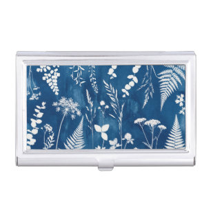 Prussian Indigo Blue Cyanotype Fern Botanical Art Business Card Case