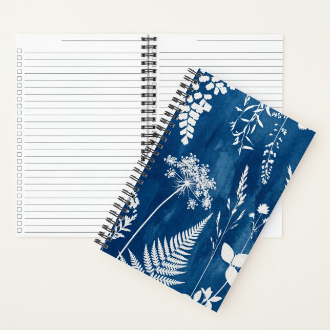 Prussian Indigo Blue Cyanotype Fern Botanical Art Notebook (Inside)