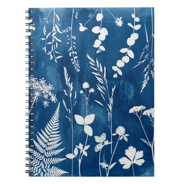 Prussian Indigo Blue Cyanotype Fern Botanical Art Notebook (Front)