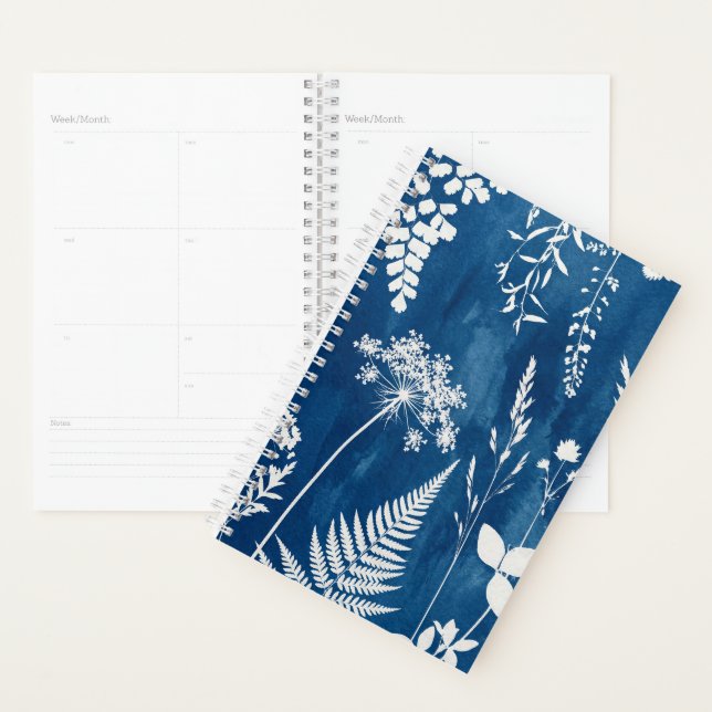 Prussian Indigo Blue Cyanotype Fern Botanical Art Planner (Display)