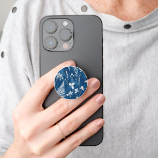 Prussian Indigo Blue Cyanotype Fern Botanical Art PopSocket