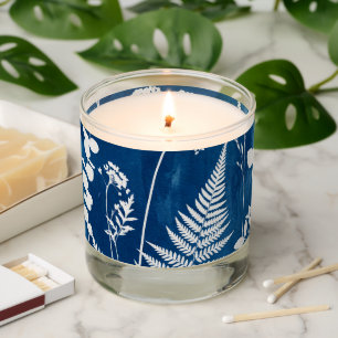 Prussian Indigo Blue Cyanotype Fern Botanical Art Scented Candle