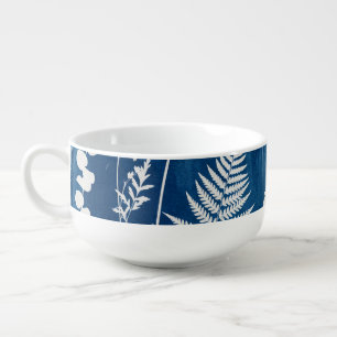 Prussian Indigo Blue Cyanotype Fern Botanical Art Soup Mug