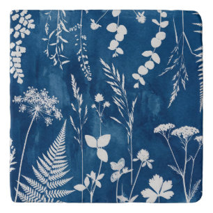 Prussian Indigo Blue Cyanotype Fern Botanical Art Trivet