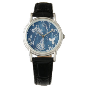 Prussian Indigo Blue Cyanotype Fern Botanical Art Watch
