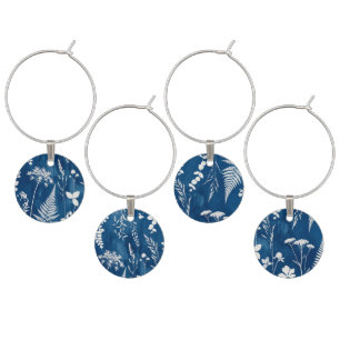 Prussian Indigo Blue Cyanotype Fern Botanical Art Wine Charm
