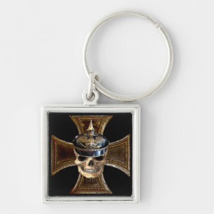 Prussian skull w iron cross keychain