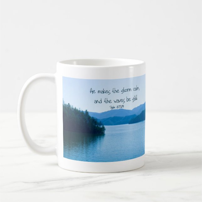 Ps 107:29 He makes the storm calm Coffee Mug (Left)