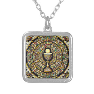 PS Communion Host and Chalice Expressionist Effect Silver Plated Necklace