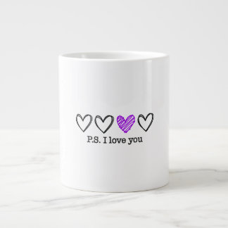 PS I Love You Day Valentine's Day Purple Heart Giant Coffee Mug