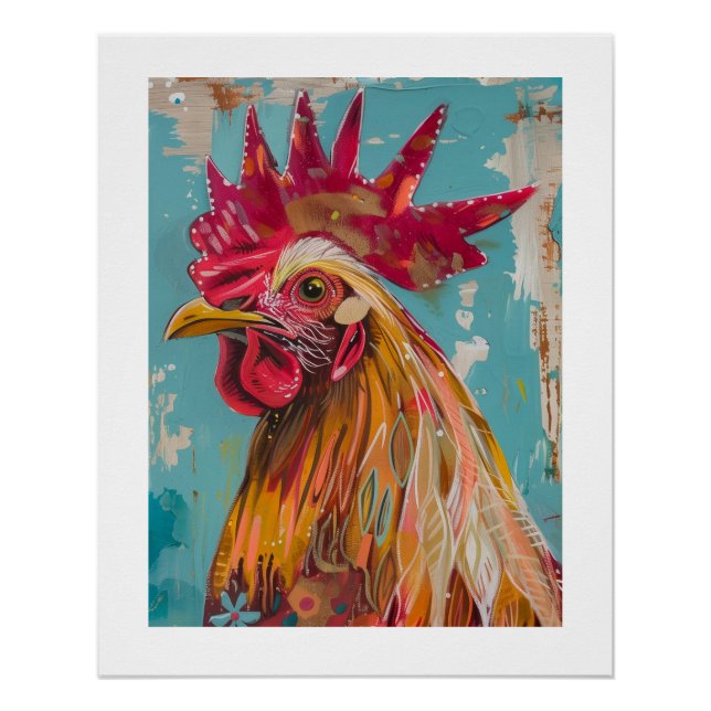 PS Nature Designs, Colorful BoHo Rooster Poster  (Front)