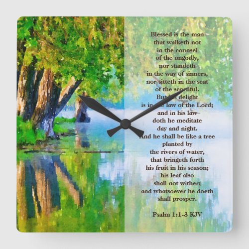 Psalm11_3 Blessed is the man Christian  Square Wall Clock
