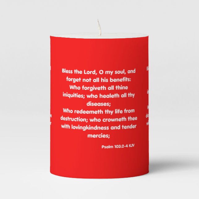 Psalm 103:2-4 KJV Bible Scripture Pic Pillar Candle (Front)