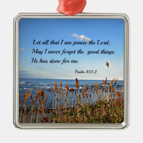 Psalm 1032 Let all that I am praise the Lord Metal Ornament