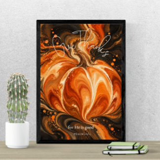  Psalm 107:1 Give Thanks Christian Pumpkin Design Poster