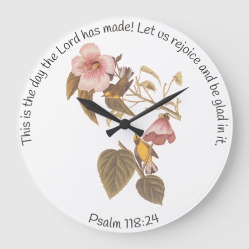 Psalm 11824 and Blue Winged Yellow Warbler Bird Large Clock