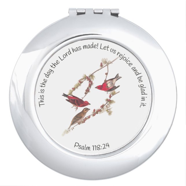 Psalm 118:24 and Three Red Birds Compact Mirror (Front)