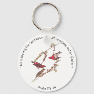 Psalm 118:24 and Three Red Birds Keychain