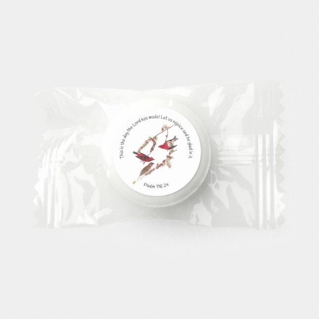 Psalm 118:24 and Three Red Birds Life Saver® Mints (Front)
