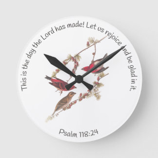 Psalm 118:24 and Three Red Birds Round Clock