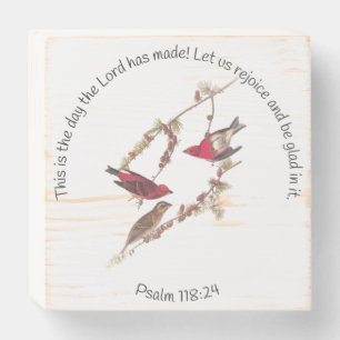 Psalm 118:24 and Three Red Birds Wooden Box Sign