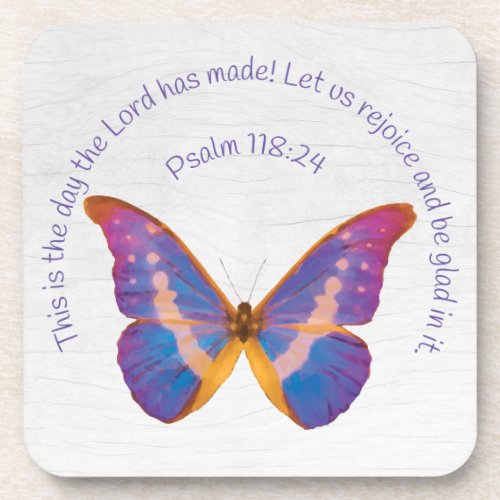 Psalm 11824 and Watercolor Butterfly Beverage Coaster
