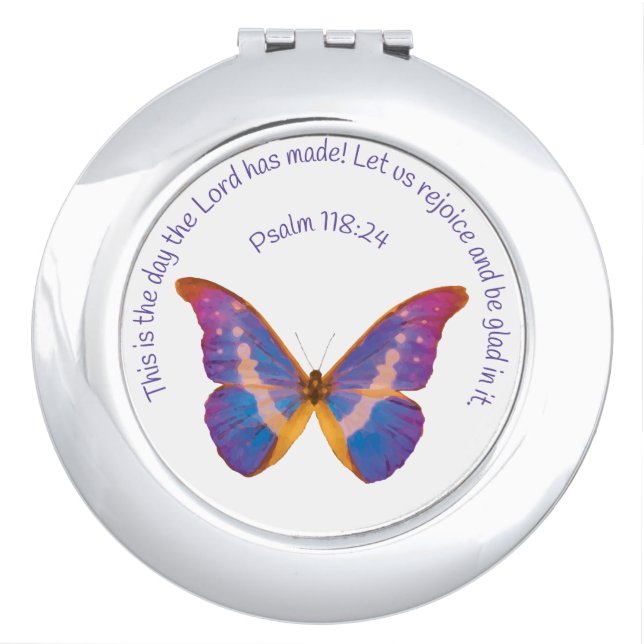 Psalm 118:24 and Watercolor Butterfly Compact Mirror (Front)