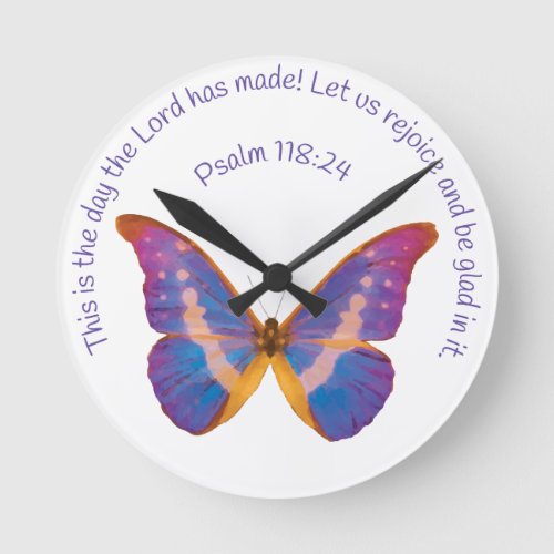 Psalm 11824 and Watercolor Butterfly Round Clock