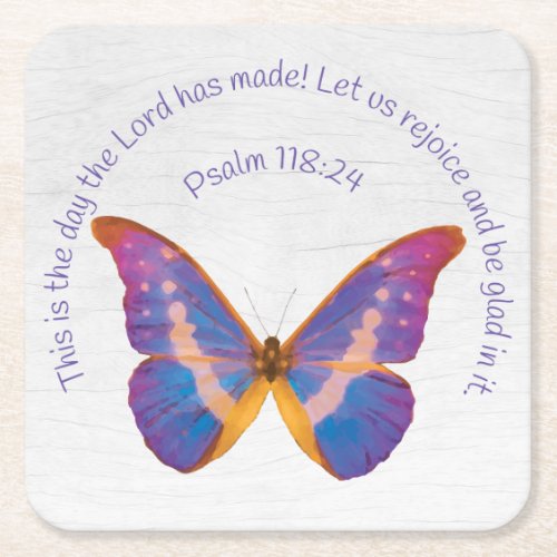 Psalm 11824 and Watercolor Butterfly Square Paper Coaster