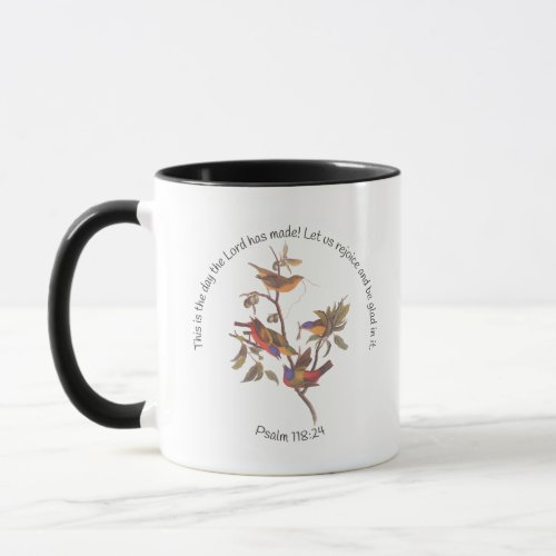 Psalm 11824 Bible Verse and Painted Bunting Birds Mug