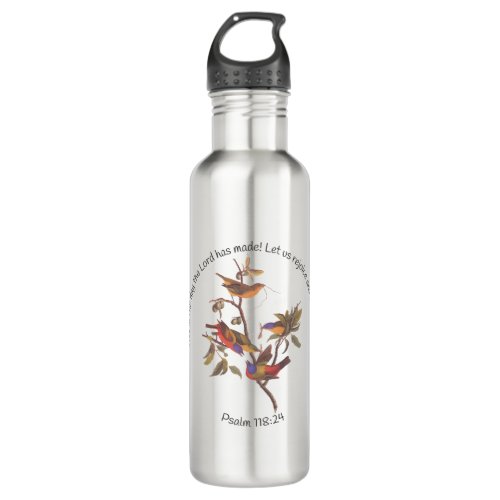 Psalm 11824 Bible Verse and Painted Bunting Birds Stainless Steel Water Bottle