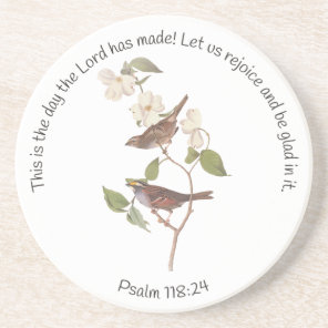 Psalm 118:24 Bible Verse and Sparrow Pair Coaster