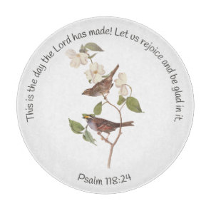 Psalm 118:24 Bible Verse and Sparrow Pair Cutting Board