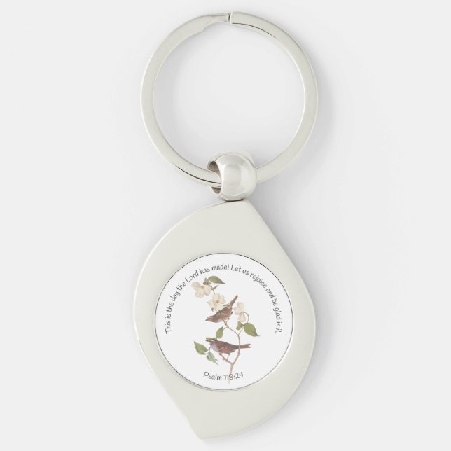 Psalm 118:24 Bible Verse and Sparrow Pair Keychain (Front)