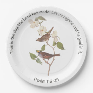 Psalm 118:24 Bible Verse and Sparrow Pair Paper Plates