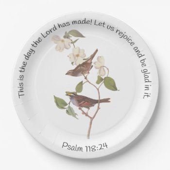 Psalm 118:24 Bible Verse And Sparrow Pair Paper Plates by AudubonReproductions at Zazzle