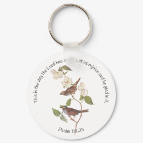 Psalm 118:24 Bible Verse and Sparrow Pair  Patch Keychain