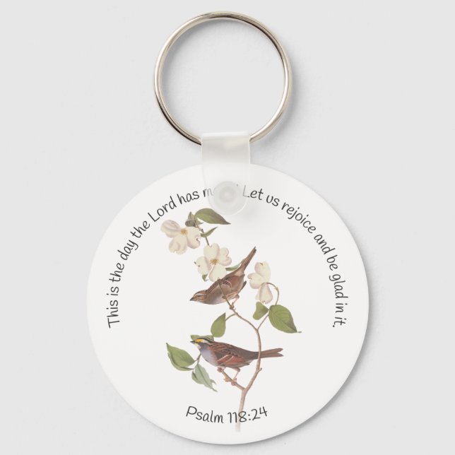 Psalm 118:24 Bible Verse and Sparrow Pair  Patch Keychain (Front)