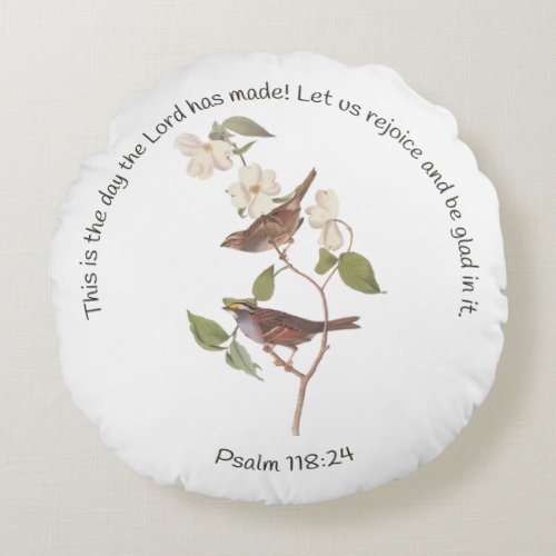 Psalm 11824 Bible Verse and Sparrow Pair Round Pillow