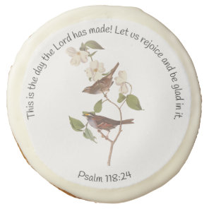Psalm 118:24 Bible Verse and Sparrow Pair Sugar Cookie