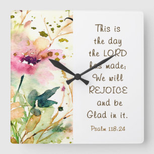 Psalm 118:24 This is the Day the Lord Made Bible Square Wall Clock