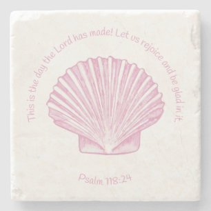 Psalm 118:24 This is the Day with Seashell Stone Coaster
