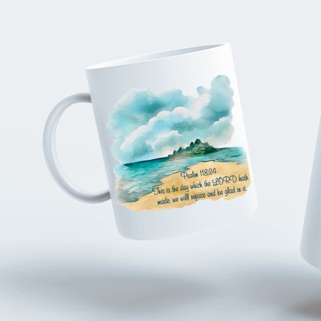 Psalm 118 Day to Rejoice Cloudy Beach Scene Coffee Mug (Psalm 118 Day to Rejoice Cloudy Beach Scene Coffee Mug)