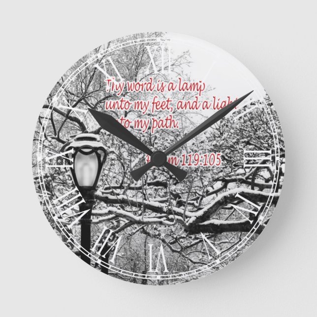 Psalm 119:105  Bible Verse Custom Christian Gift Round Clock (Front)